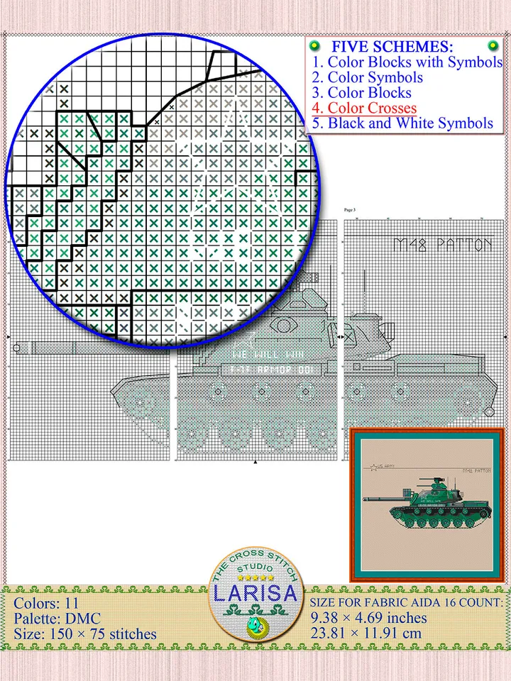 M48 Patton Cross Stitch Pattern | American Main Battle Tank M48 Patton