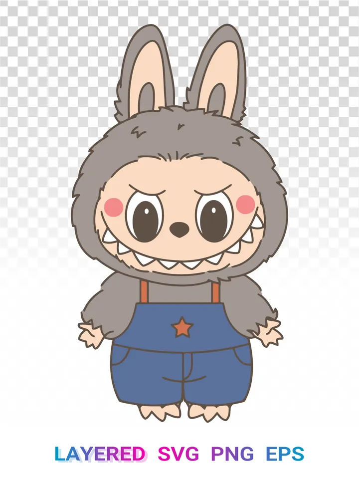 Labubu Wolf PNG, POP MART Layered SVG, Cute Monster Labubu Cricut