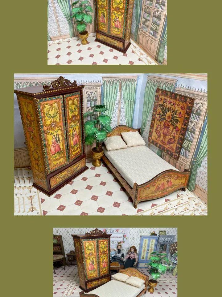 Dollhouse furniture. 1:12. A set of furniture.Handmade.Wardrobe and bed.
