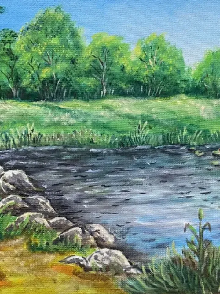 Painting “Forest stream”, oil, size 48x68cm