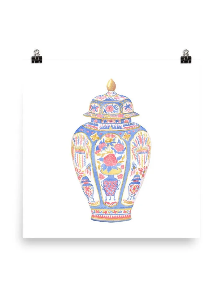 Blue Chinoiserie Vase Watercolor Painting, Pink Ginger Jar Art, Chinoiserie Chic Art, Hamptons Style, Vintage Chinoiserie, Charleston Art