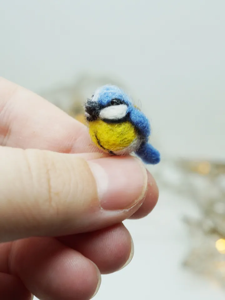 Tiny needle felted titmouse, miniature bird, blue tit, made to order