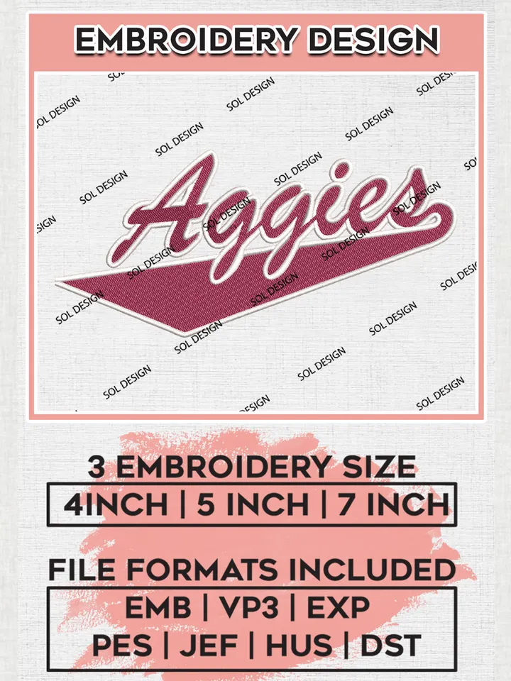NCAA Aggies Team Logo Embroidery Design Files, NCAA New Mexico State Aggies Machine Embroidery, NCAA Teams, Game Day, 3 sizes, NCAA Machine embroidery designs, Digital Download