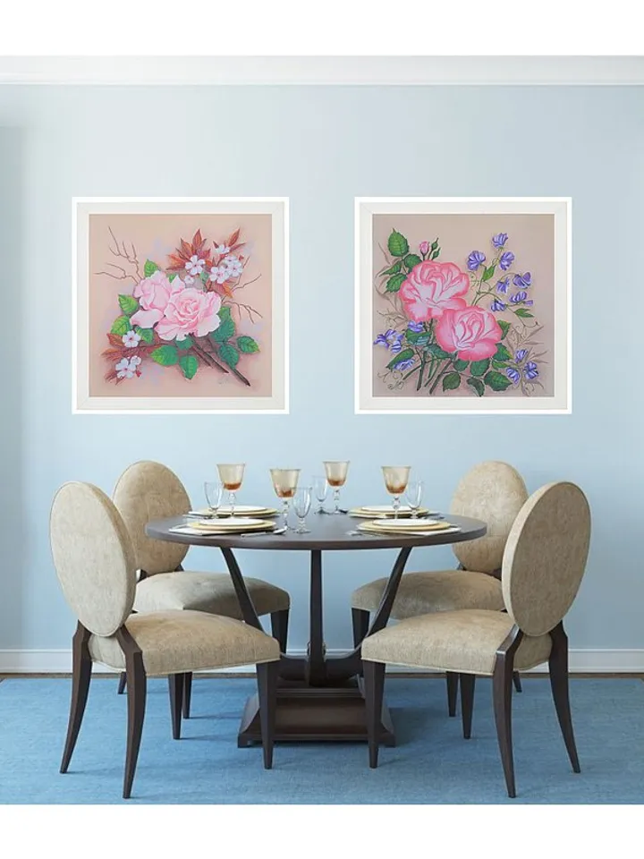 Rose Painting Sweet Pea Original Art Floral Wall Art Flower Soft Pastel Painting