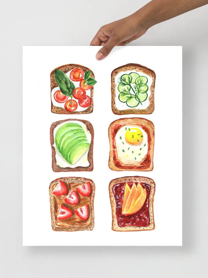 Food Poster Watercolor Painting Breakfast Art Print Kitchen Wall Decor Pop Food Art Avocado Toast Print Egg Wall Art Funny Gift Food Art
