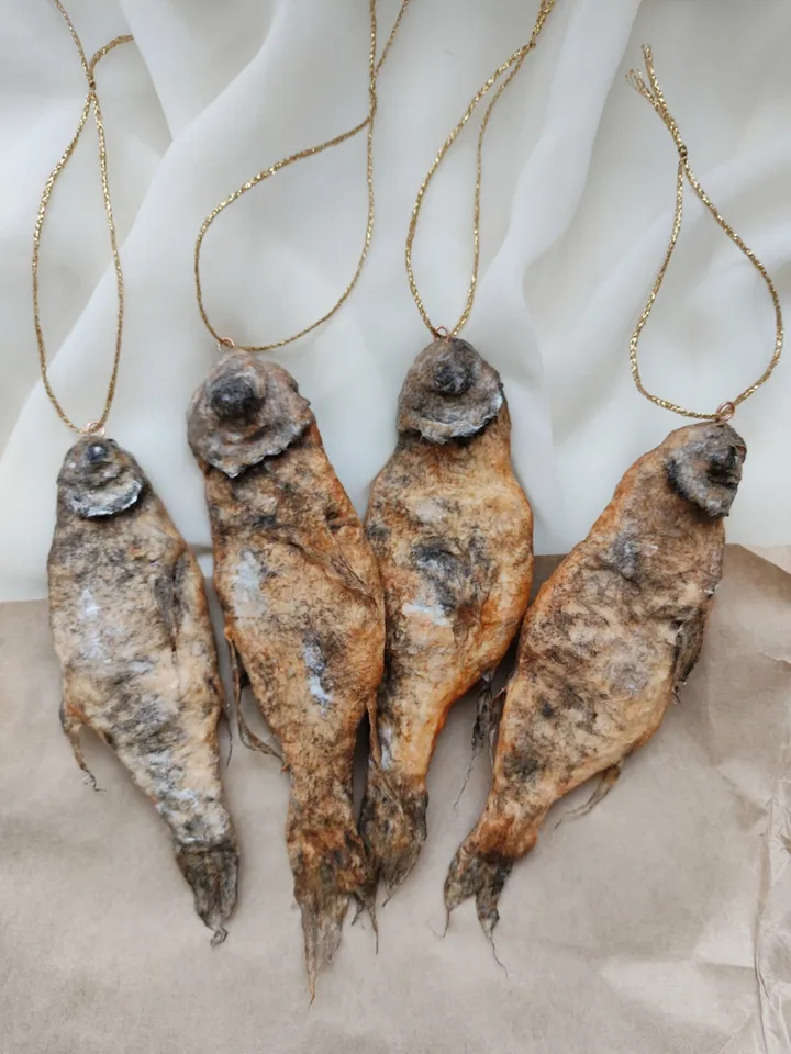 Set of Christmas ornaments.Dried fish