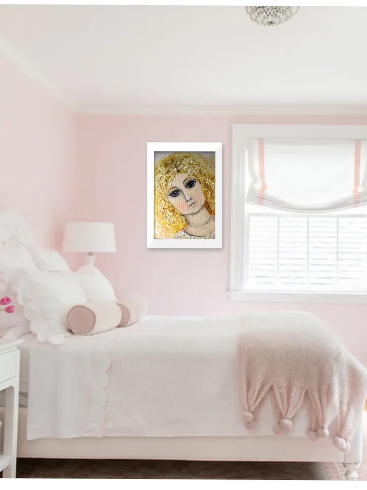 Vintage doll painting,original acrylic painting on stretched 3 d canvas