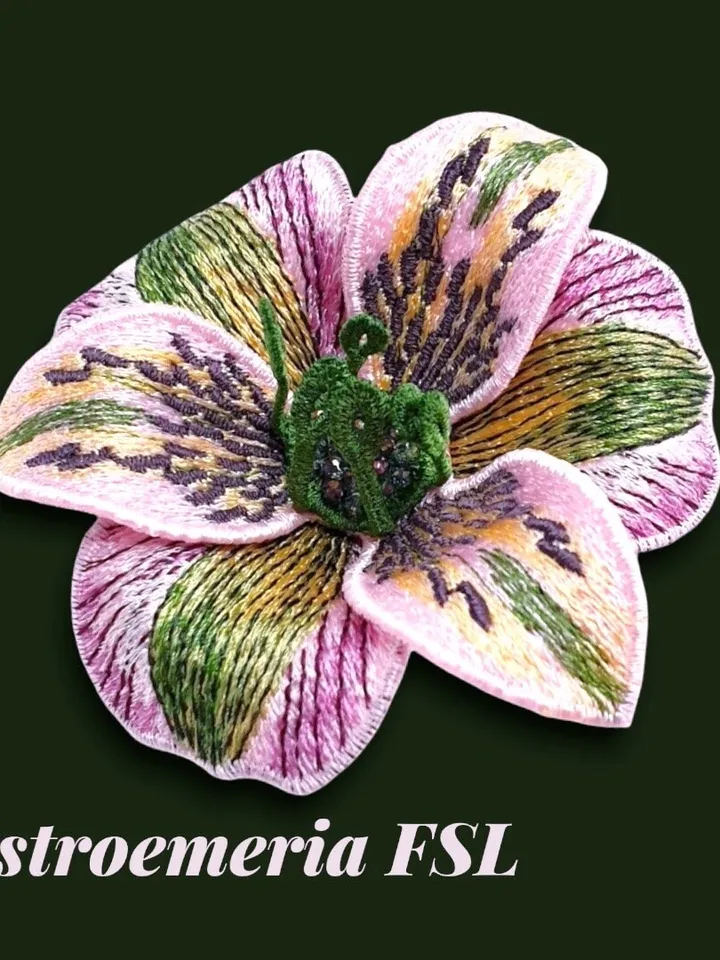 Alstroemeria FSL machine embroidery design FSL brooch embroidery pattern Floral motif Flower FSL Free standing lace Brooch