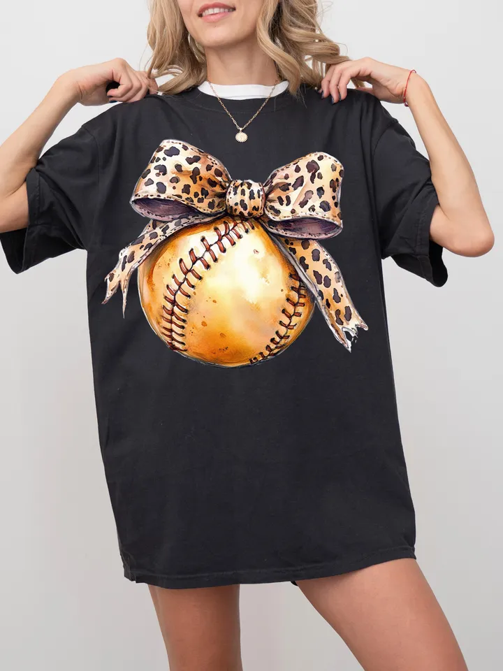 Leopard Retro Softball Bow Png, Coquette Bow Softball Png, Softball mom png, Softball Season Png, Coquette Softball Png Shirt Design