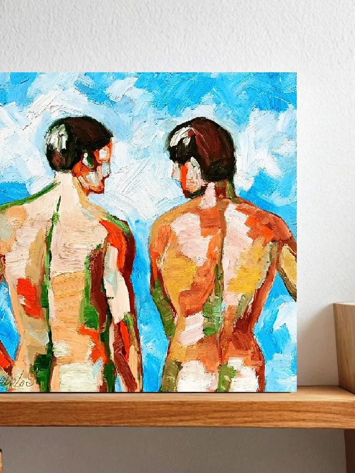 Two Male Bodies Impasto Oil Painting Gay Original Art Men's Friendship Artwork Gifts by ArtProkopaloSv