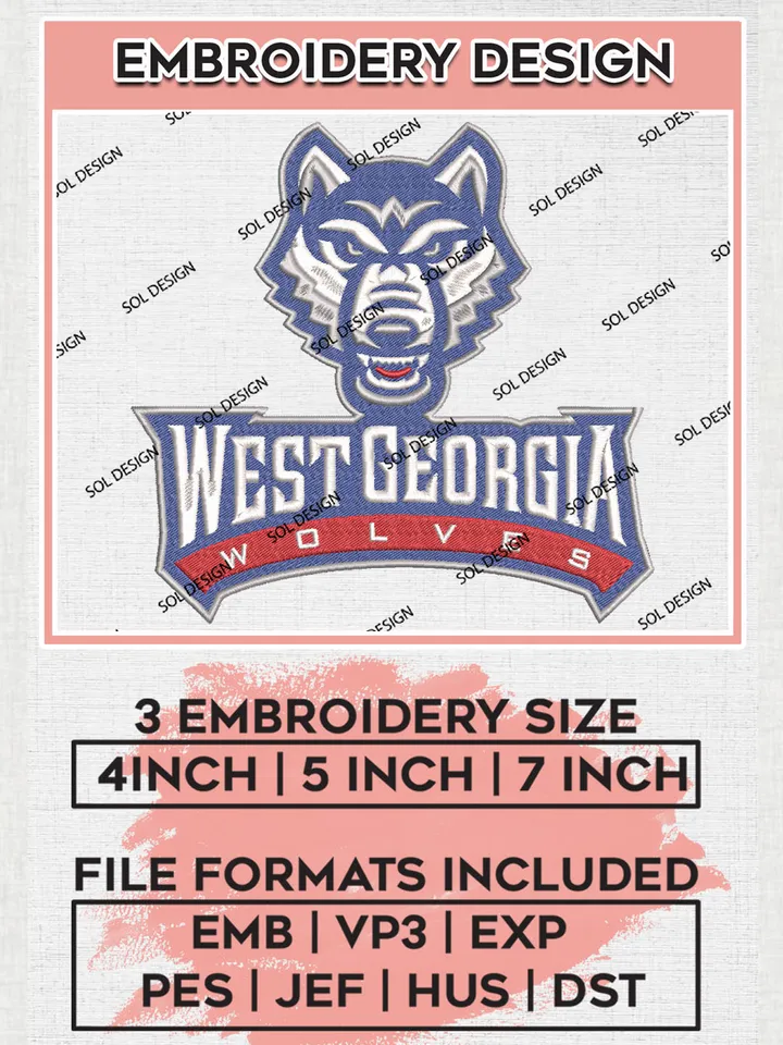 West Georgia Wolves NCAA Football Team Logo Embroidery Design Files, NCAA West Georgia Wolves Machine Embroidery, NCAA Teams, 3 sizes, NCAA Machine embroidery designs, Digital Download
