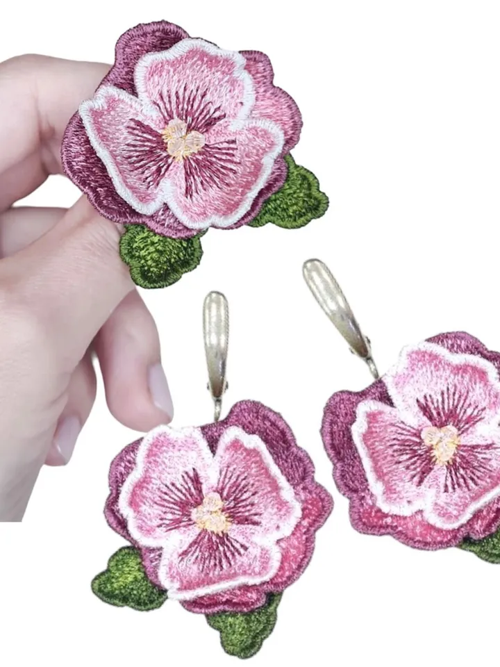 Free Standling Lace Machine Embroidery Design Pansies earrings Jewelery Embroidery Pattern FSL embroidery pattern