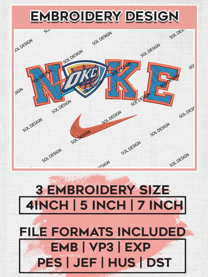Nike Oklahoma City Thunder Machine Embroidery Designs, NBA Oklahoma City Thunder Embroidery Design Files, NBA Thunder Logo, NBA Machine Embroidery Designs, NBA Embroidery Designs, Digital Download