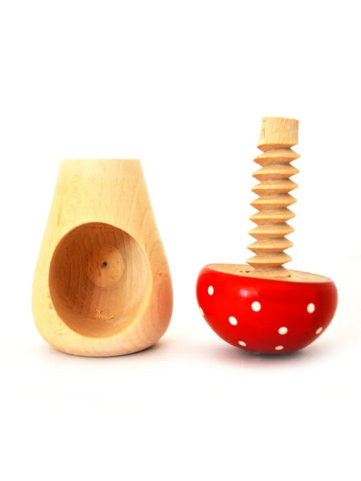 Montessori wooden toy, Wooden mushroom fly agaric, Natural learning toy