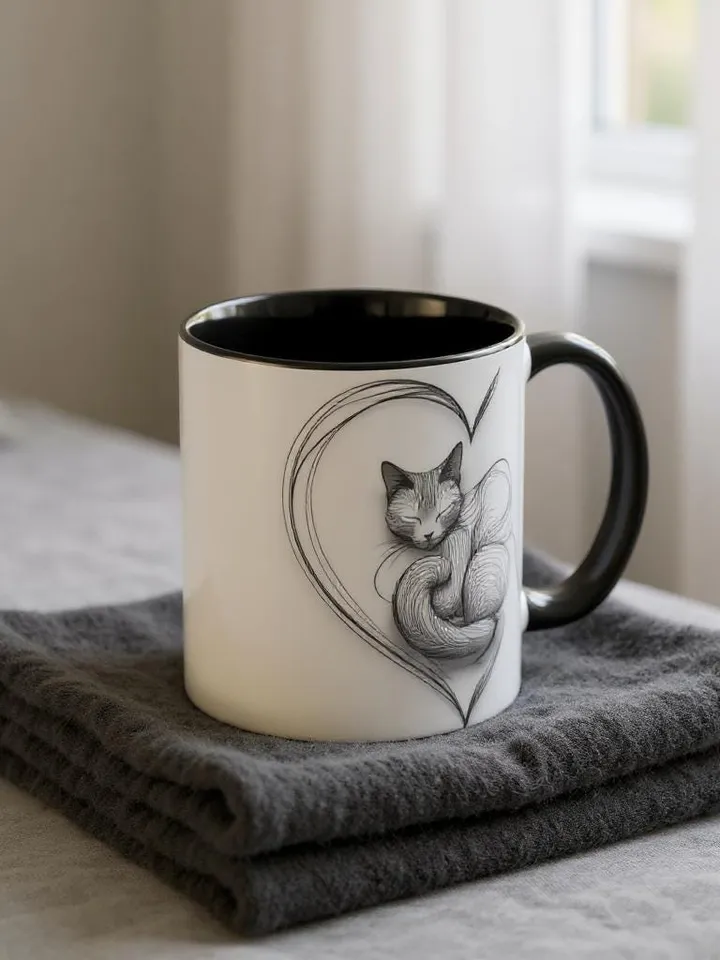 Cat Mom Mug | Black Accent Coffee Cup | Cute Gift for Cat Lovers | Pet Owner Mug | Cozy Cat Decor, Anniversary, Home Office, Cat Mom Mug