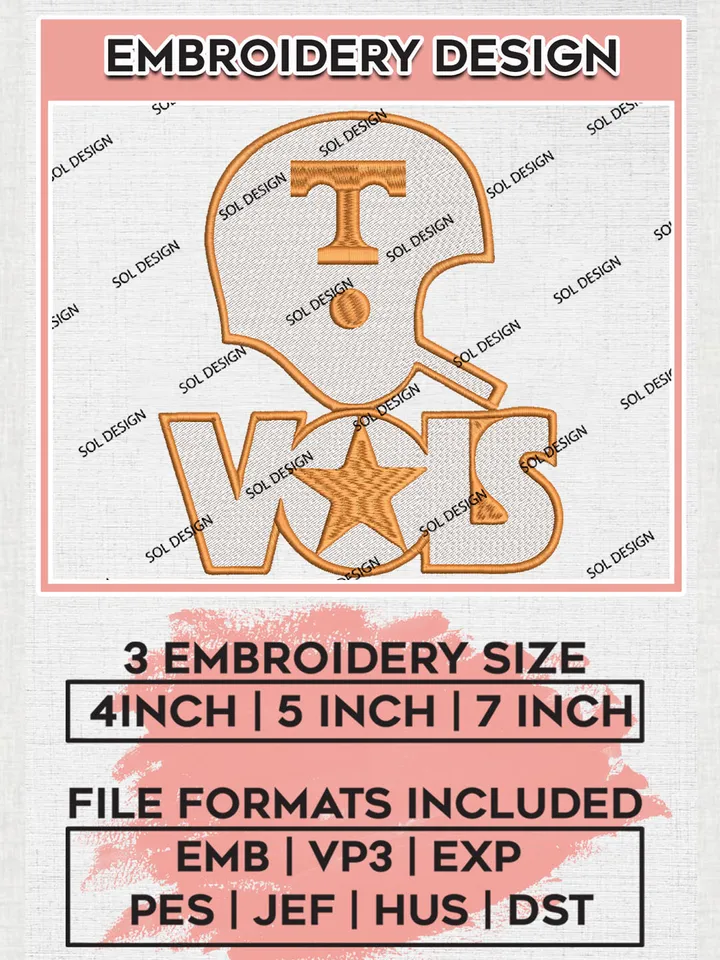 NCAA Volunteers Team Helmet Logo Embroidery Design Files, NCAA Tennessee Volunteers Machine Embroidery, NCAA Teams, Game Day, 3 sizes, NCAA Machine embroidery designs, Digital Download