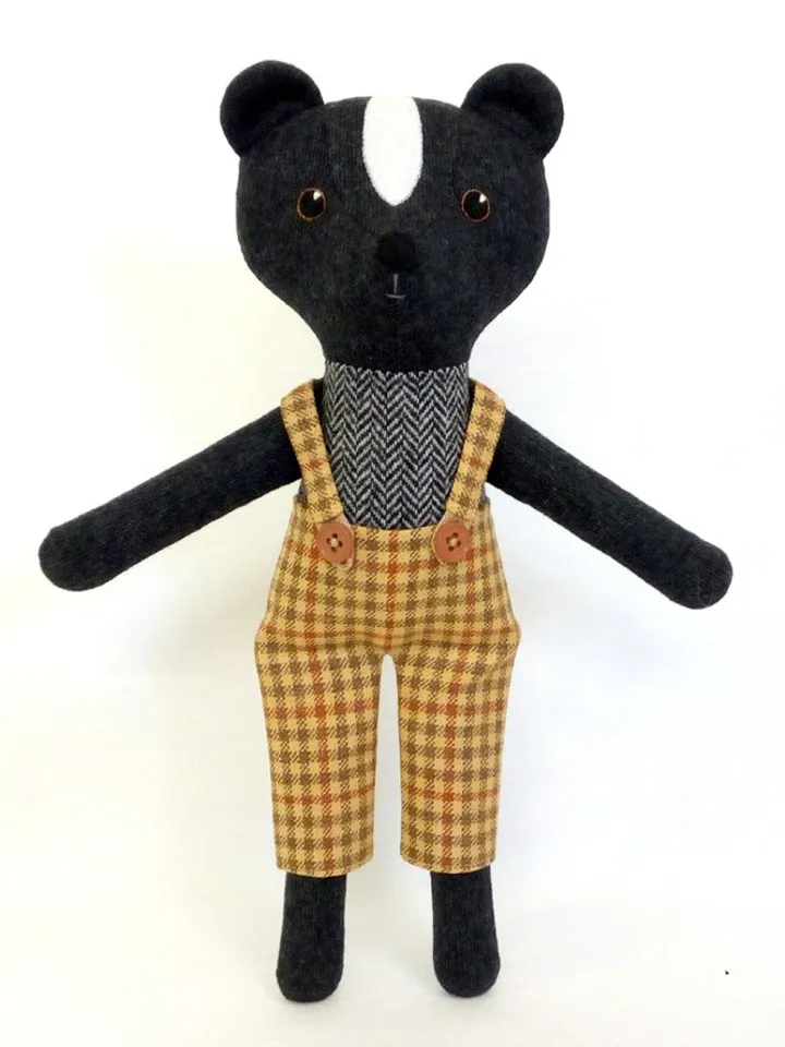 Skunk boy, handmade plush animal toy, wool stuffed skunk doll