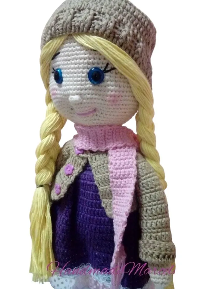 Large Crochet Doll β 38 cm Handmade Amigurumi β Big Doll with Hat & Scarf β Blonde Braided Hair β Gift for Girls β Cotton Yarn