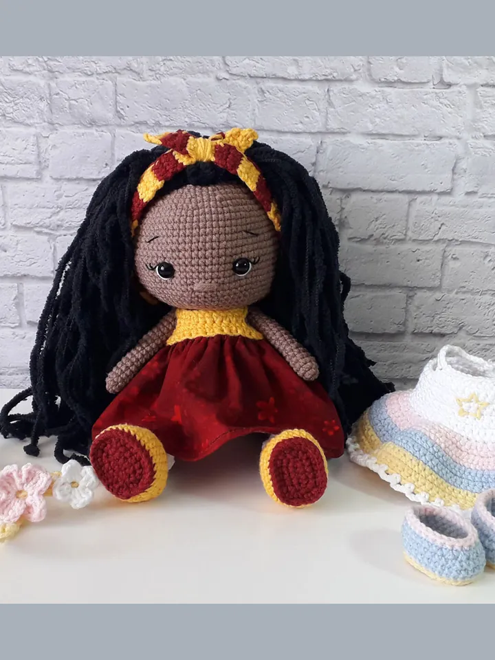 Crochet little doll, dark skin doll, crochet baby doll, crochet doll Anna, rag doll for baby, good gift