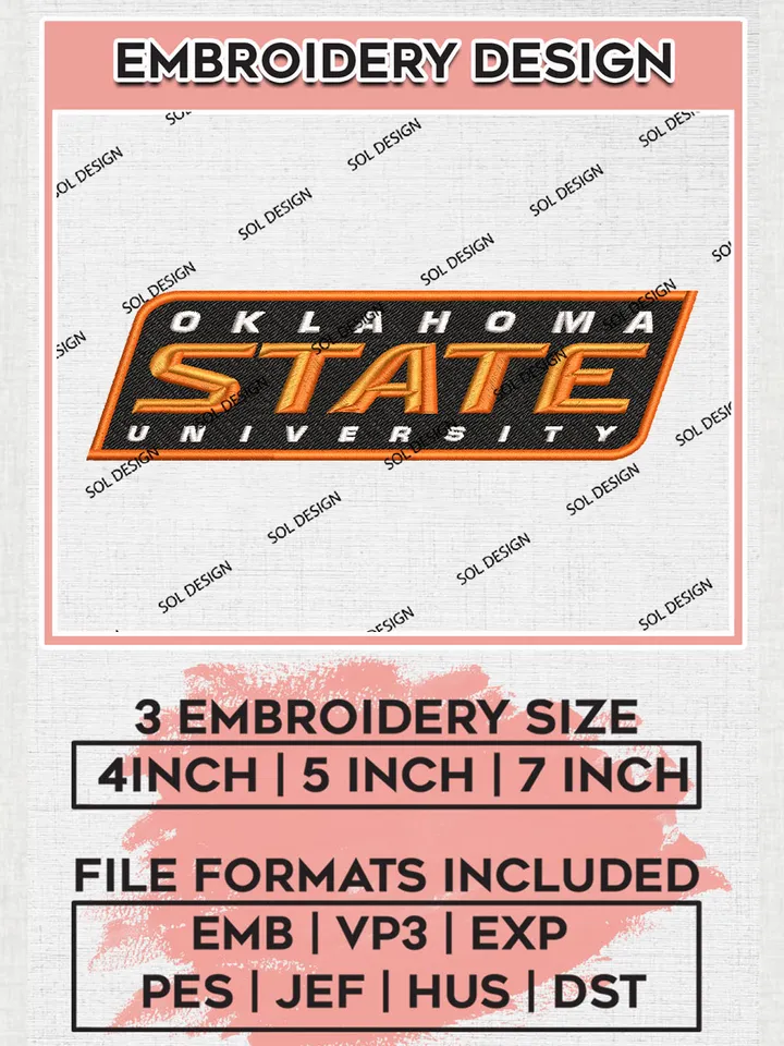 Oklahoma State Uni.versity Team Logo Embroidery Design Files, NCAA Oklahoma State Cowboys Machine Embroidery, NCAA Teams, 3 sizes, NCAA Machine embroidery designs, Digital Download