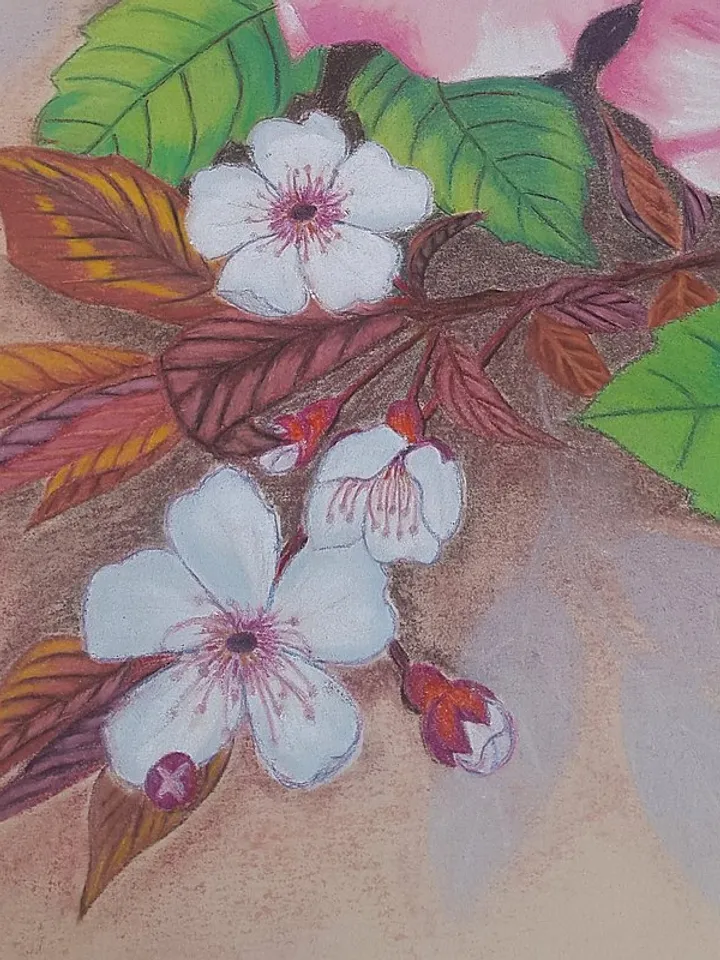 Roses Painting Cherry Blossom Original Art Floral Wall Art Pink Flower Painting