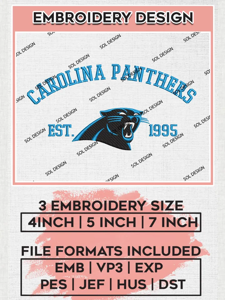 Carolina Panthers Est 1995 Embroidery Designs, NFL Panthers, NFL Embroidery Designs, NFL Carolina Panthers Machine Embroidery Design, Digital Download