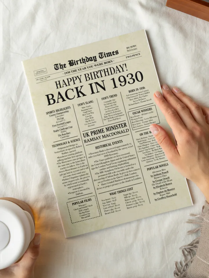 Back in 1930 United Kingdom | 95th Birthday Newspaper Sign | 1930 Birthday Poster UK |95th Birthday Gift | 95 years ago back in 1930
