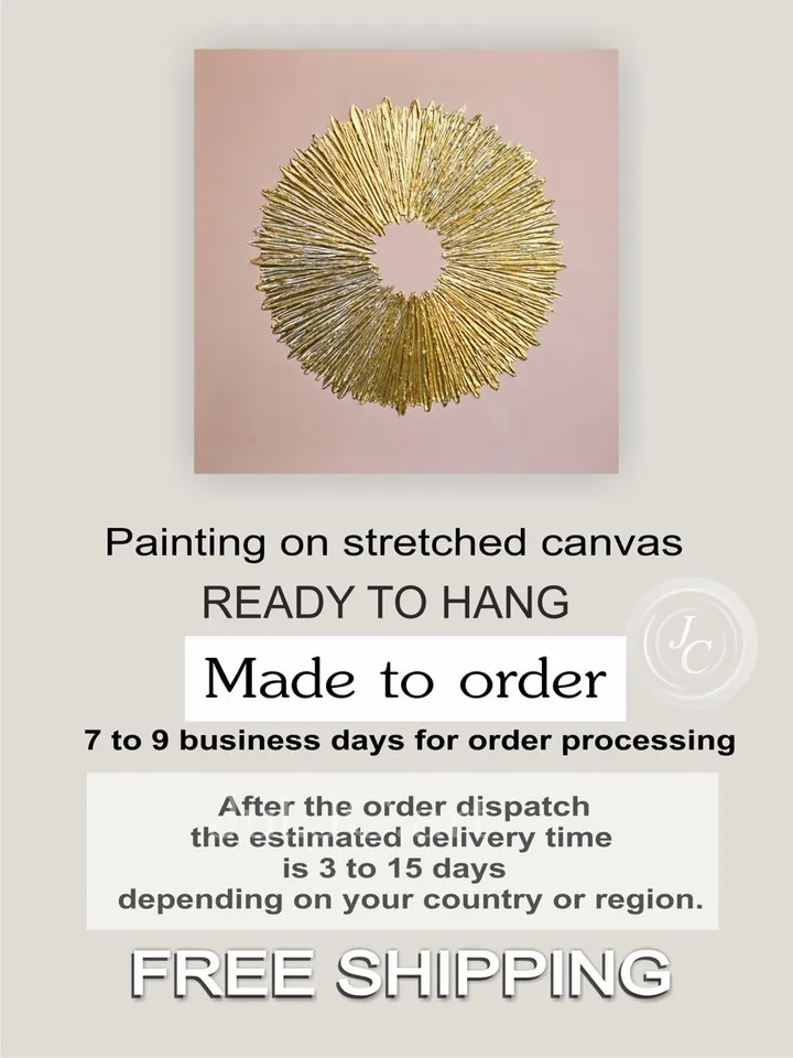 Gold and Pink Abstract Painting Sunburst Textured artwork Original Art Gold Wall Decor Above couch decor by Juliya JC