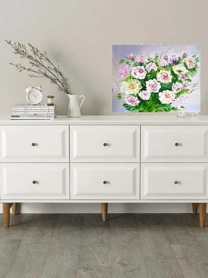 Peonies, Pink flowers, Original painting, Oil art, Original painting 40x50 cm
