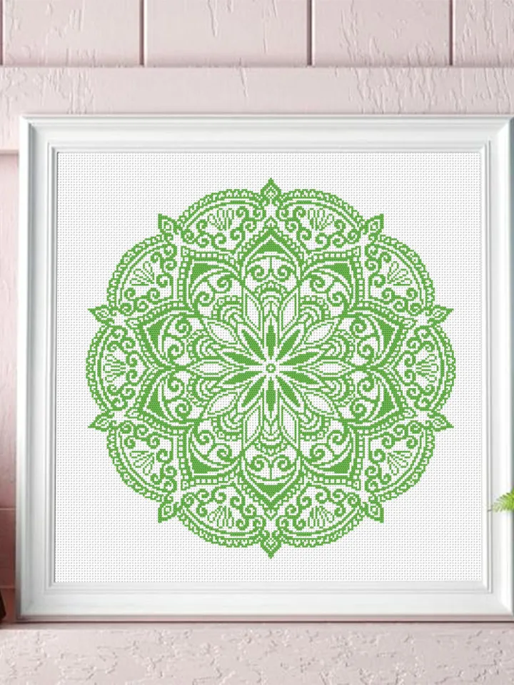 Floral mandala cross stitch pattern download PDF Monochrome cross stitch chart, Simple mandala pattern digital PDF, Mandala ornament #M265