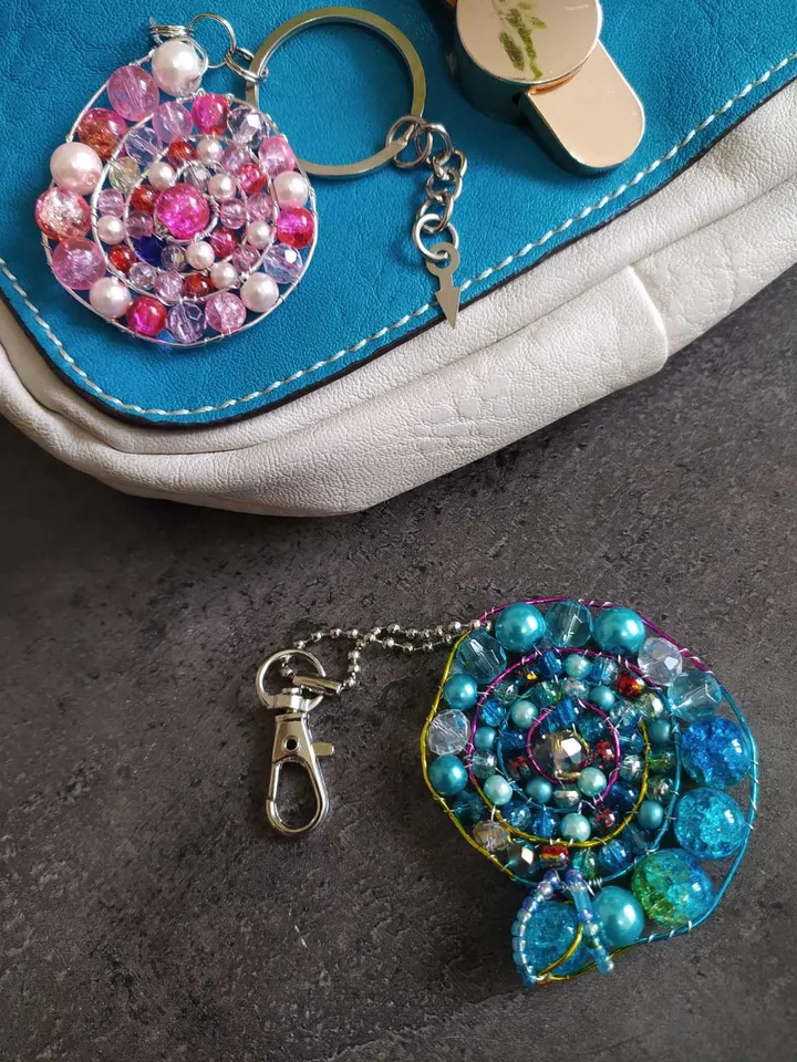 shell pendant, beaded spiral, keychain, mandala, amulet, decoration,car decor