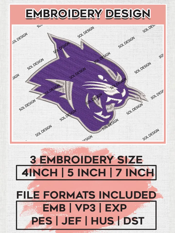 NCAA Abilene Christian Wildcats Mascot Logo Embroidery Designs, NCAA Logo Machine Embroidery Files, NCAA Abilene Christian Logo, NCAA Embroidery Designs, Machine Embroidery Designs, Digital Download