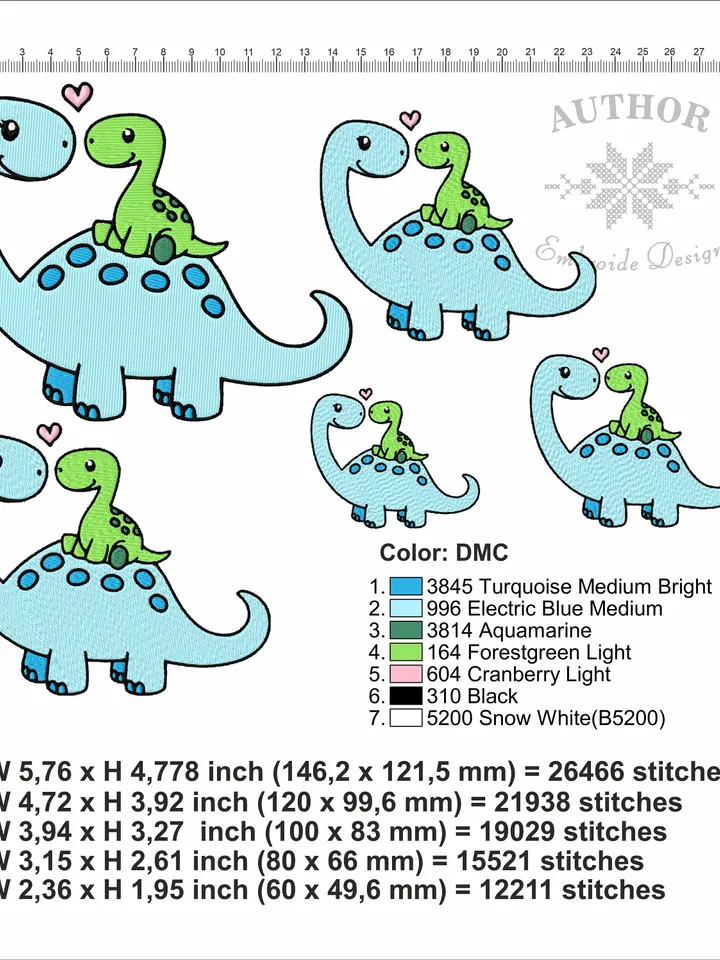 Cute dinosaur machine embroidery pattern 5 size, Baby animals embroidery design, Embroidery files baby dinosaur, Kids embroidery #R28