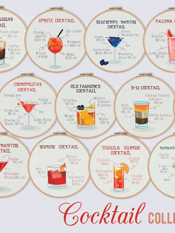 Espresso Martini Cocktail Recipe cross stitch pattern, home decor, counted, chart, gift DIY, embroidery, beginner, instant Digital PDF