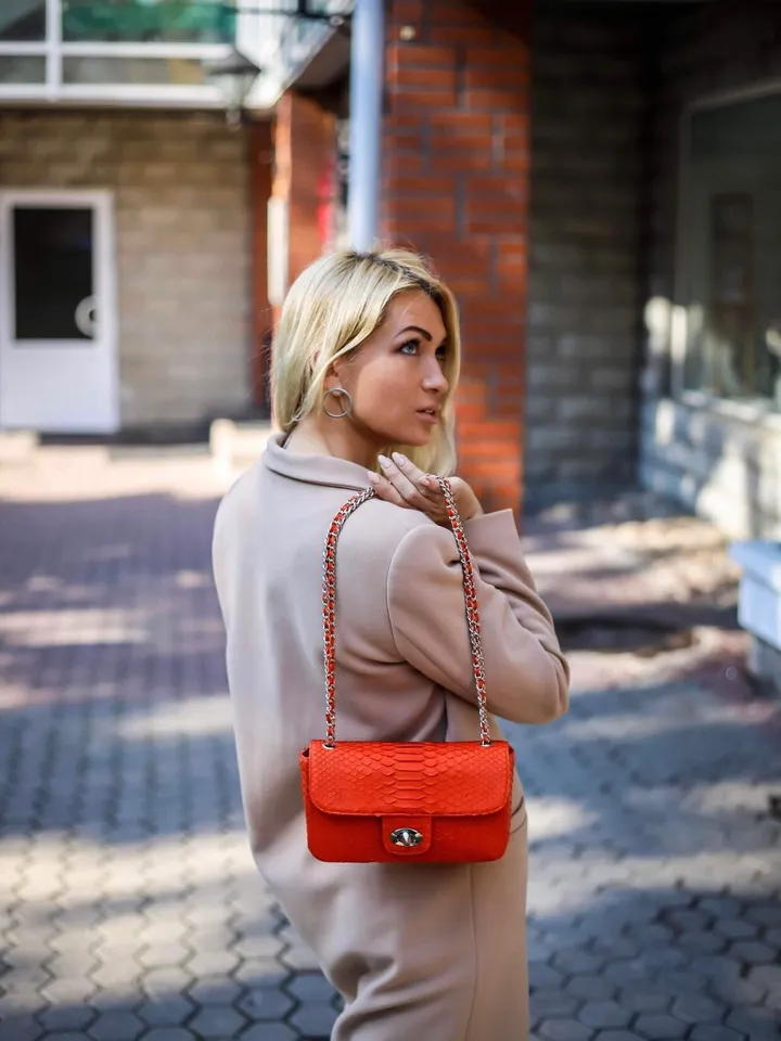 Orange Genuine Python Skin Bag | Exotic lethaer Bags | Leather Women Chain Crossbody | Classy Summer Bag | Leather Handmade Bags | Purses