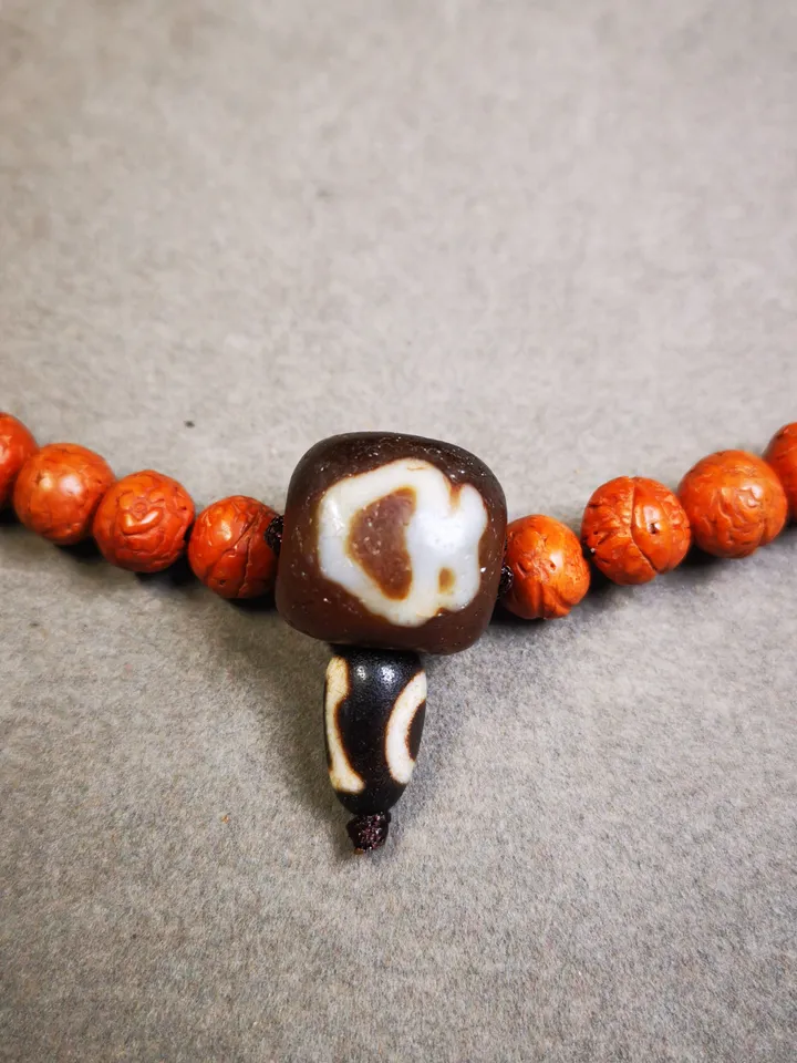 Gandhanra Old Vase Dzi Guru Bead,T-drilled 3-Hole Mala Bead, Prayer Bead,Connector Bead for Buddhist Bead