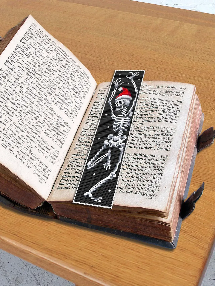 Gothic bookmark cross stitch pattern download PDF, Dancing skeleton cross stitch, Christmas skeleton embroidery PDF, Handmade bookmark #B96