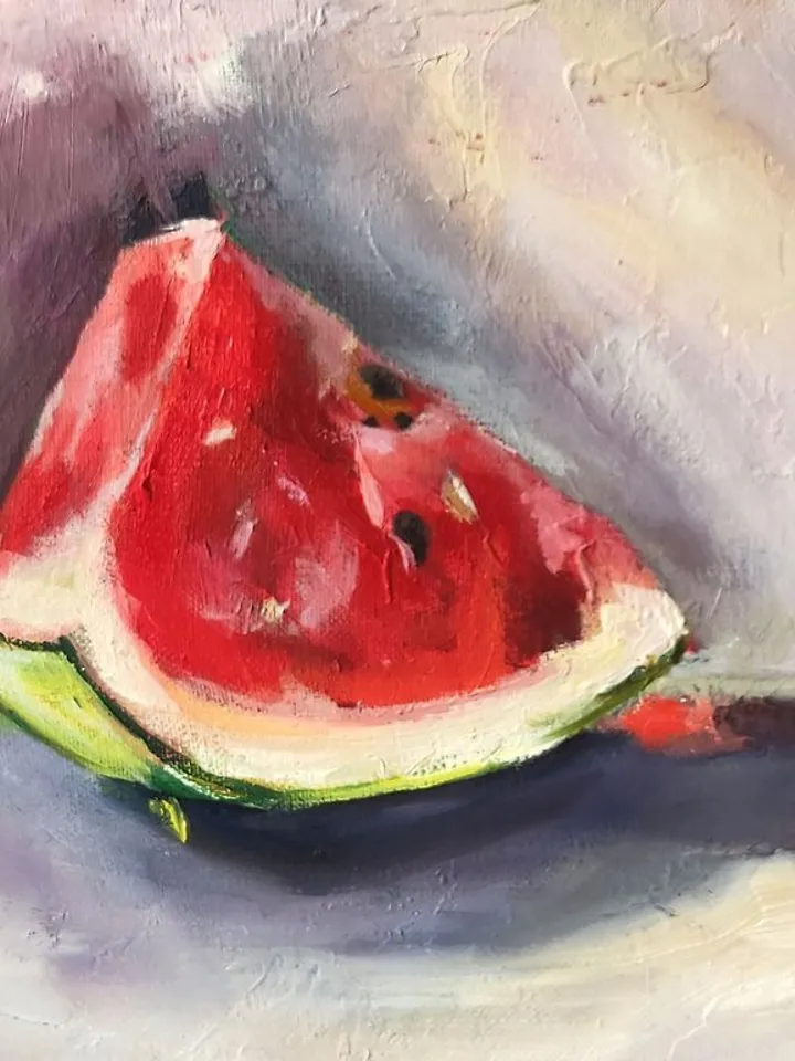 Watermelon Art Original Oil Painting Melon Artwork Berry Kitchen Wall Art