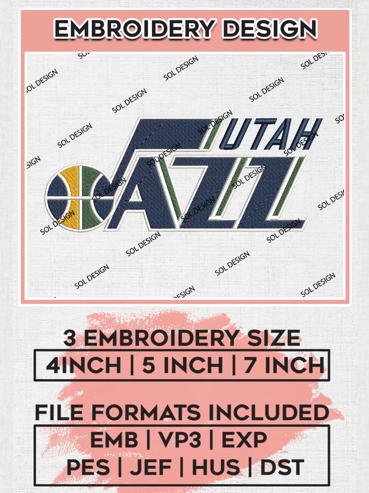 NBA Utah Jazz Logo Embroidery Design, NBA Utah Jazz Machine Embroidery Files, NBA Machine Embroidery Design, Machine Embroidery Design, Digital Download