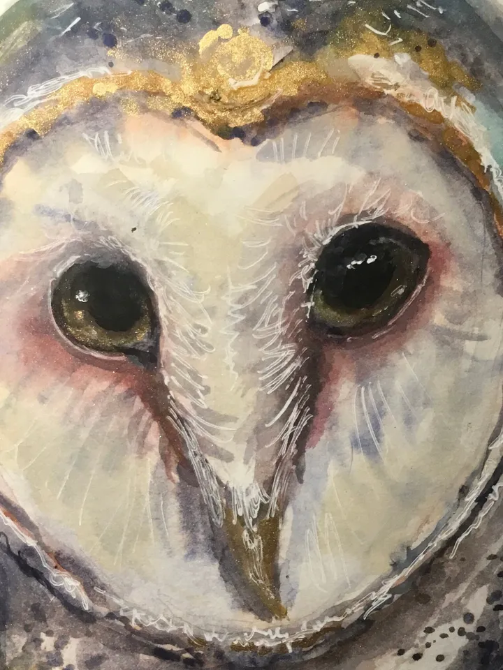 Barn Owl original watercolor painting ,animals watercolor painting  small painting gift,ACEO painting,barn owl wall art.
