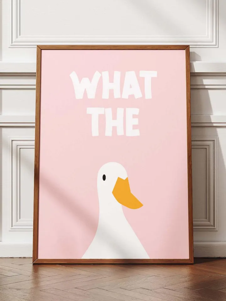 What the Duck Poster Funny Bathroom Wall Art Printable Duck Quote Digital Humor Sign Quirky Toilet Decor Instant Download Digital pink