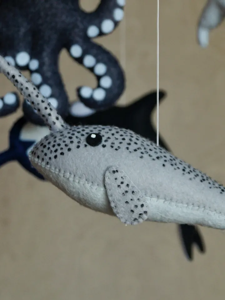Octopus and Whales mobile, Orca and narwhal for ocean nursery