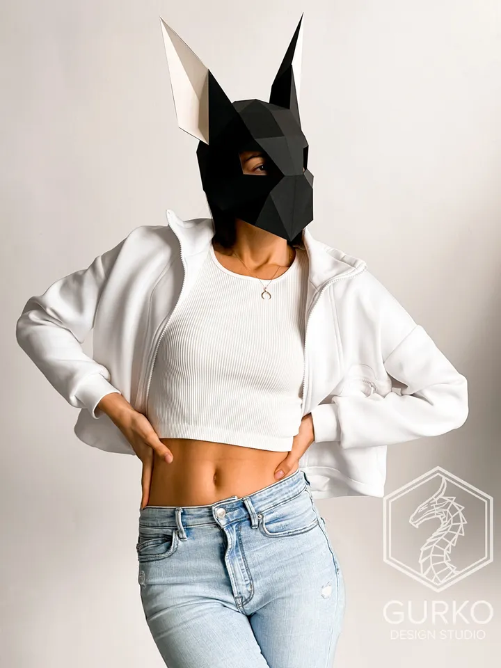 Futuristic Rabbit Mask Papercraft, Digital Template, PDF Download, Gurko, 3D Low Poly Animal Mask, DIY Origami, Pepakura, Paper Mask