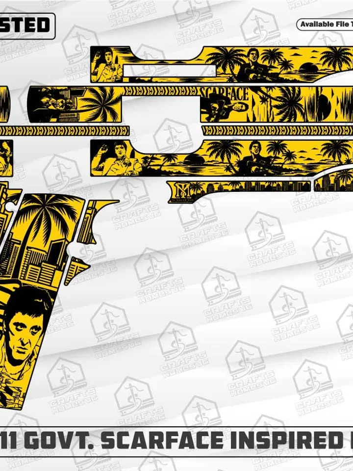 Scarface Inspired Design SVG For Colt1911 Govt. Model: Laser Cut/Engrave Files