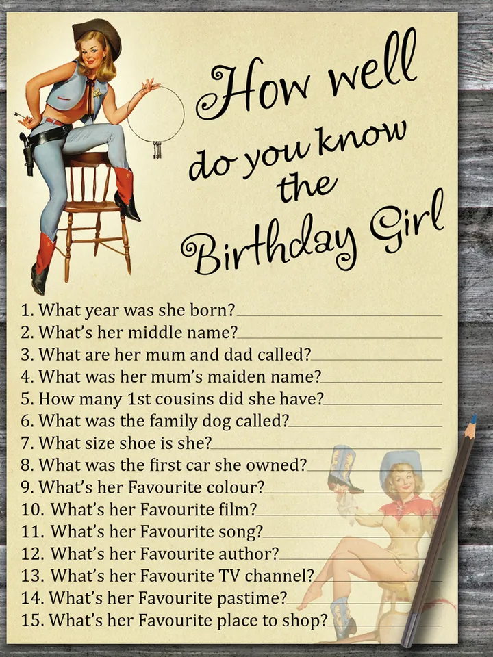 Cowboy themed How well do you know the birthday girl,Adult Birthday party game printable-Instant download