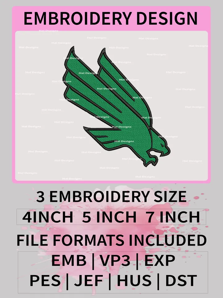 NCAA North Texas Mean Green Embroidery File, 3 Sizes, 6 Formats, NCAA Machine Embroidery Design, NCAA Logo, NCAA Teams