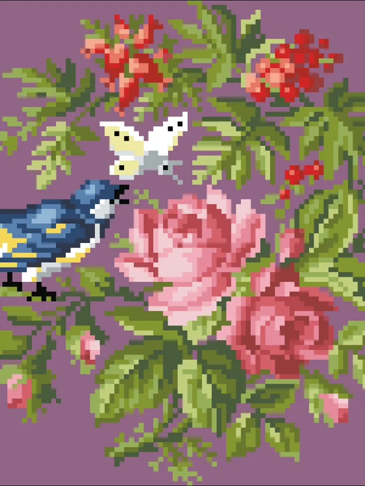 Antique Cross Stitch Pattern Bird and a Butterfly Digital Download PDF
