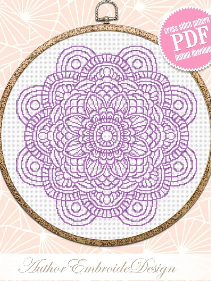 Flower mandala cross stitch pattern PDF download Mandala ornament cross stitch chart, Floral mandala pattern digital PDF, Mandala art #M237