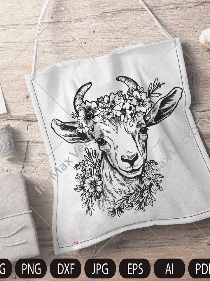 Floral Goat SVG file, Goat with Flower Crown SVG,Goat cut file, Animal Face, Floral Crown, Farm Animals, I love goats shirt svg file