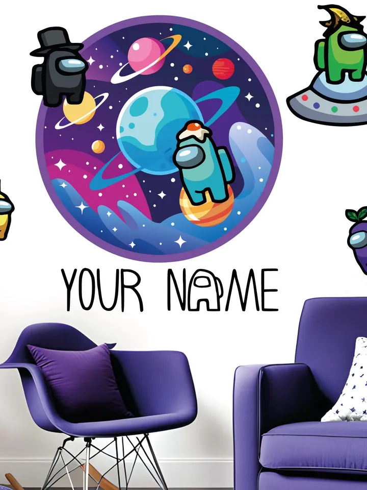 Personalized Among Wall Decal Gamer Custom name Sticker Playroom Gift Backdrop Birthday Party Decor el205